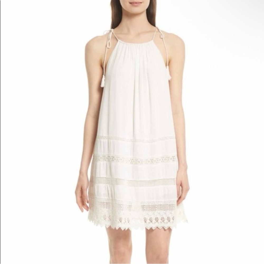 Alice + Olivia Danna Tie-Strap Short Dress‎ Crochet Embroidered White Size Small